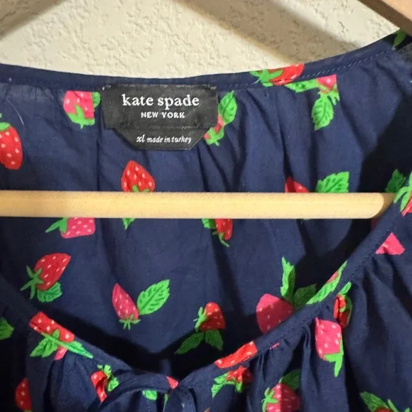 Kate Spade Tossed Strawberry Puff Sleeve Top XL - Picture 2 of 2